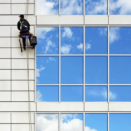Commercial cleaning a window in San Francisco.